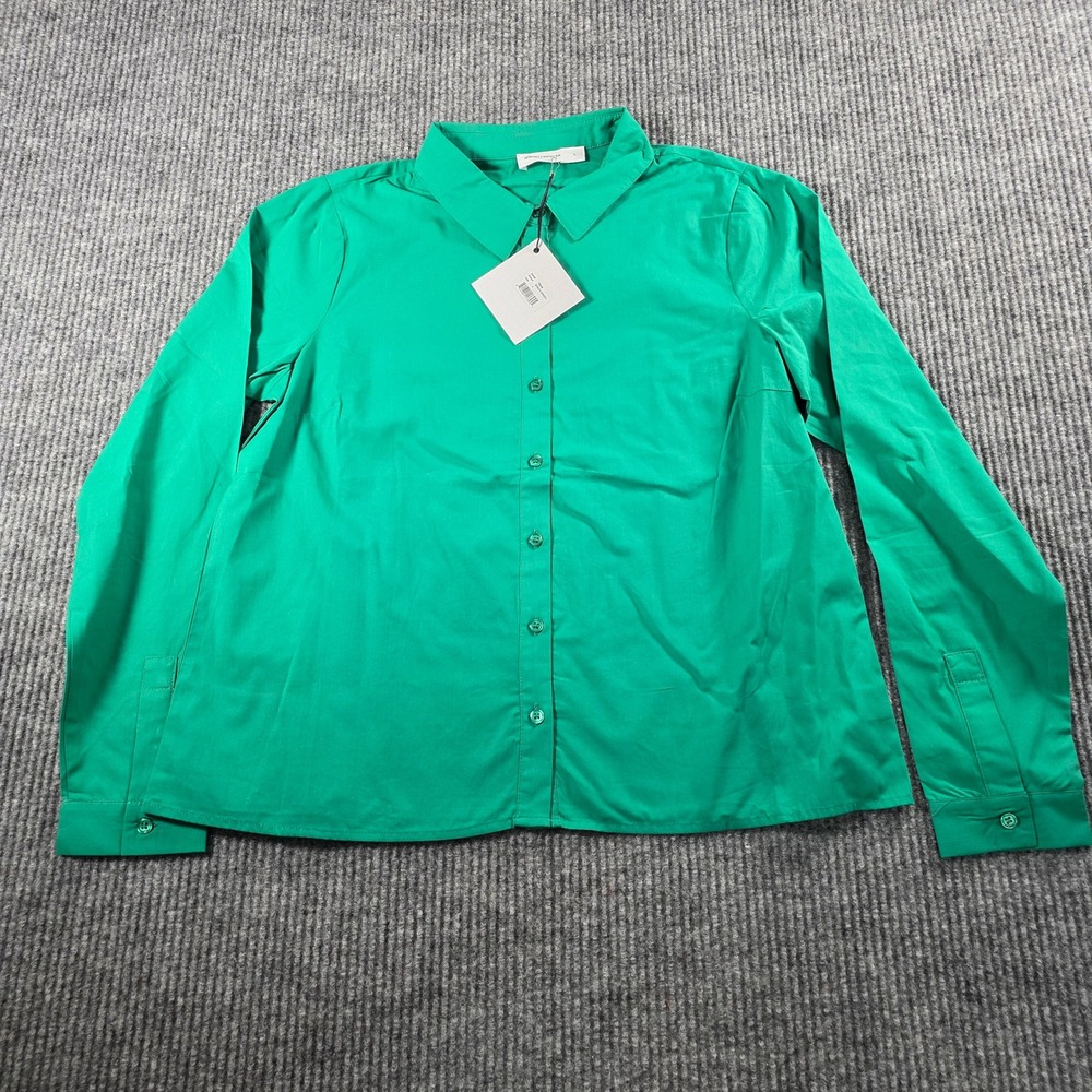 Spring + Mercer Womens Green Long Sleeve Button Down Blouse Shirt T5548 Size L